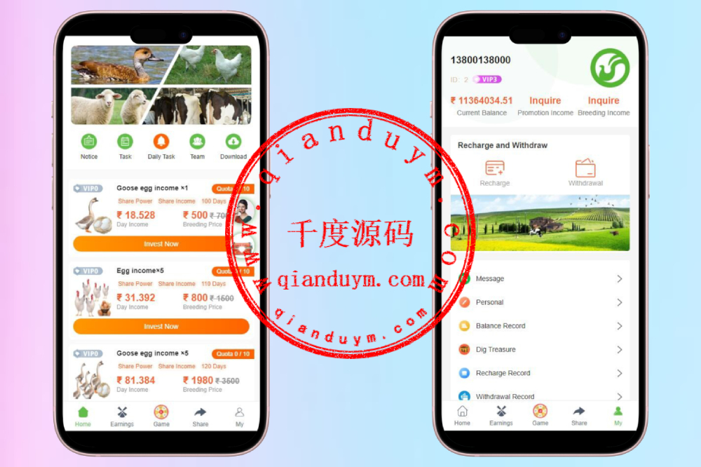 海外版理财系统/养鸡养鸭投资系统/投资理财源码/任务图推广注册奖励